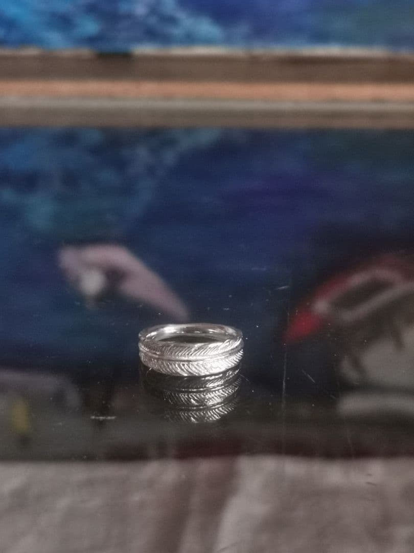 アガット K18WG フェザー 鷲羽 彫金細工ウェディングバンドリング 箱付き