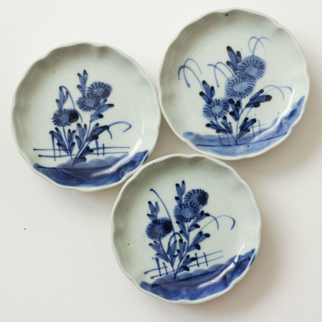 古伊万里　伊万里　小皿　江戸　後期　菊　3客セット