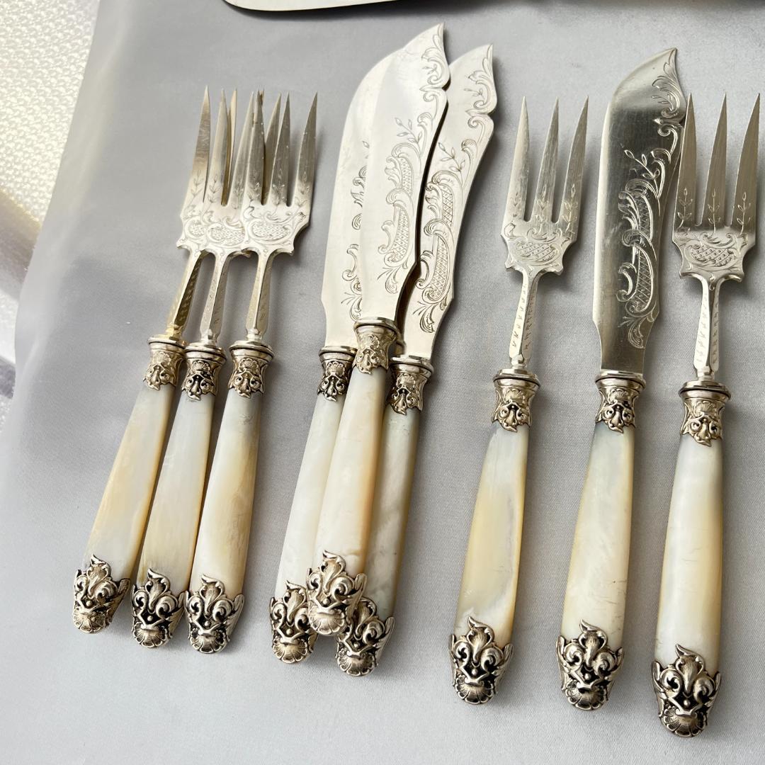 【仏蘭西】【白蝶貝】Art Nouveau カトラリー 12名用 大型サーバー