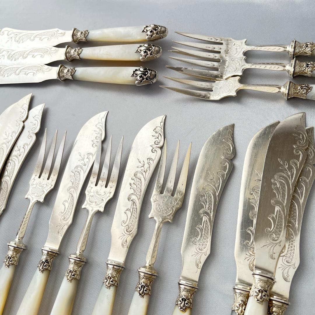 【仏蘭西】【白蝶貝】Art Nouveau カトラリー 12名用 大型サーバー