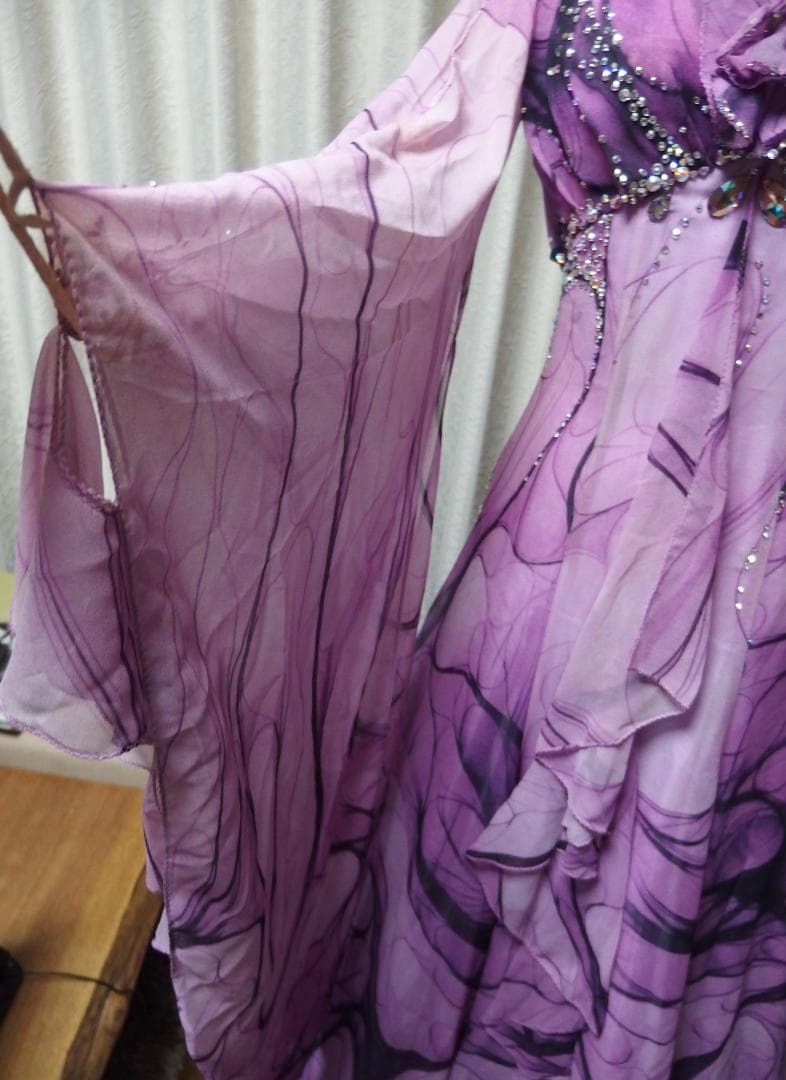 2/14迄【社交ダンス】タカダンス　パープルプリント柄　スタンダードドレス