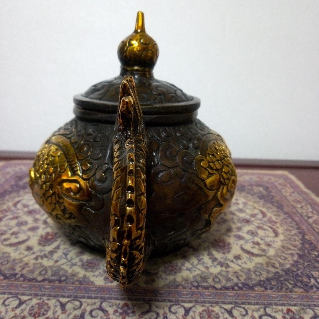 中国古玩　大明宜徳年製　金鍍金龍銅製　香炉