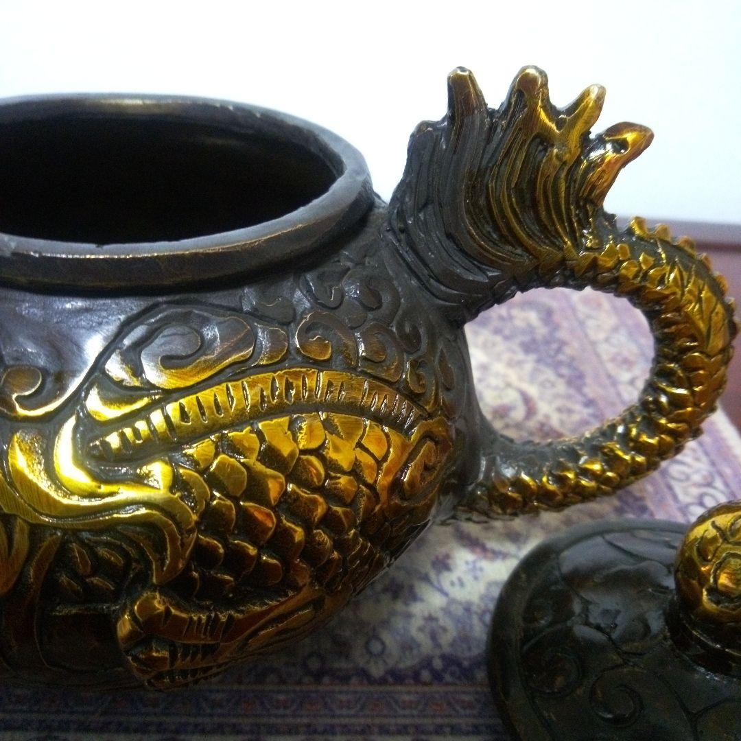 中国古玩　大明宜徳年製　金鍍金龍銅製　香炉