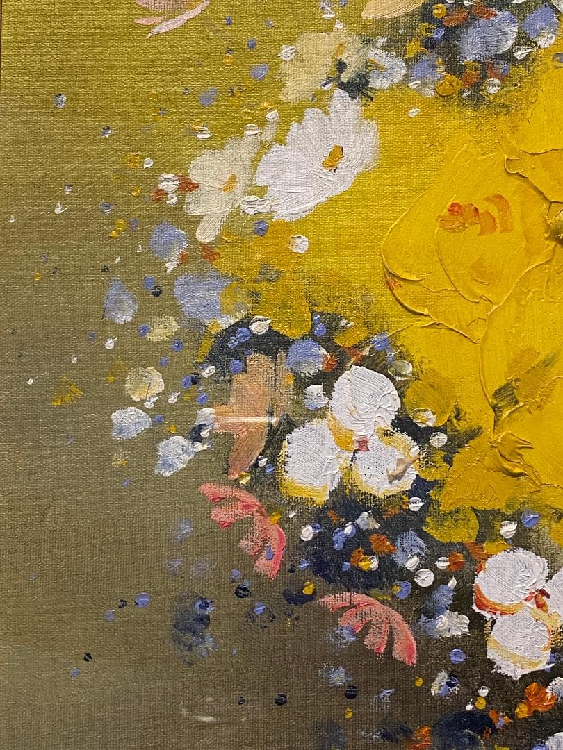 「真作」平山講平「黄色い花」静物画　油彩画　額装　サイン有り　F20号