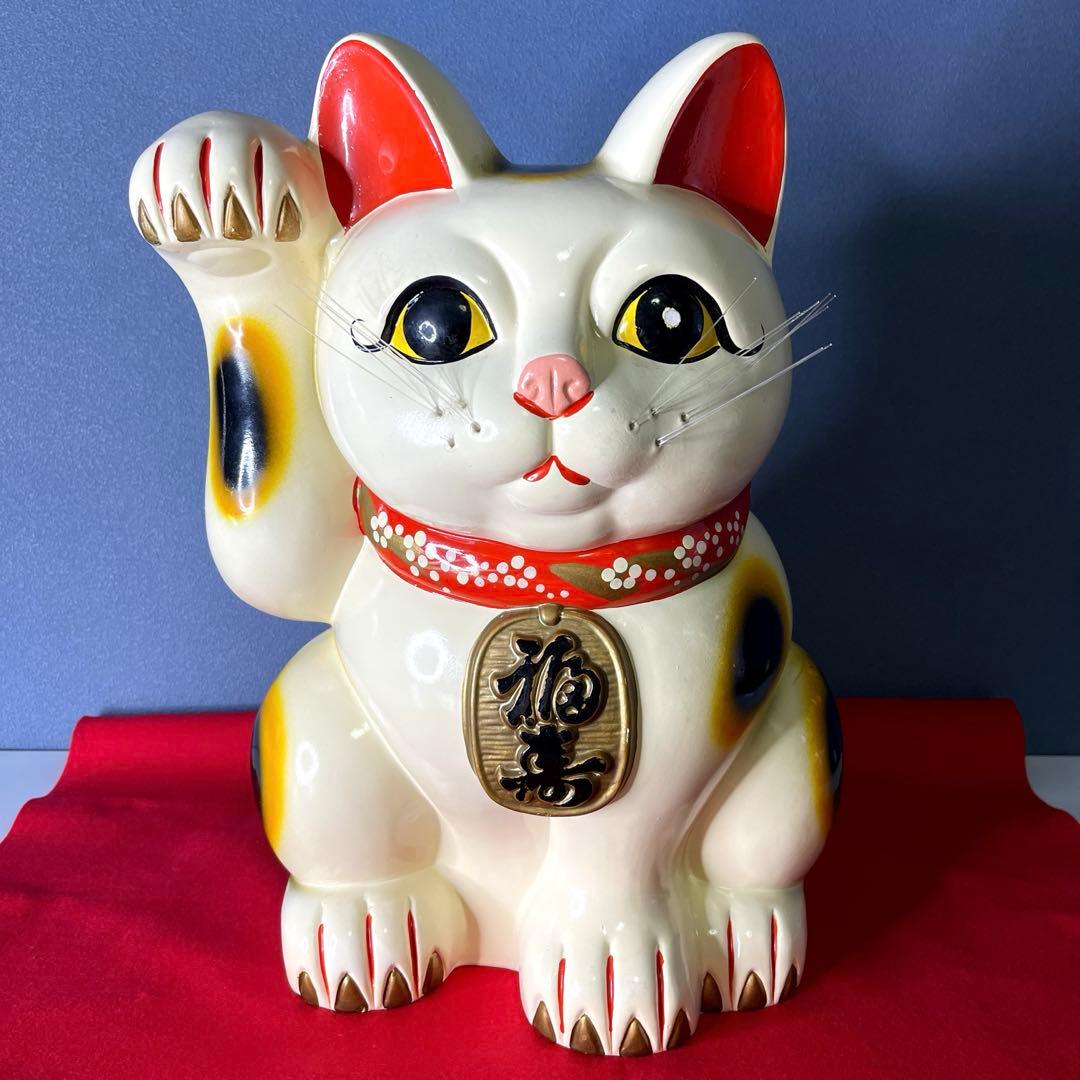 【　年代物　】特大　常滑焼　招き猫　右手招き　金運　昭和　レトロ