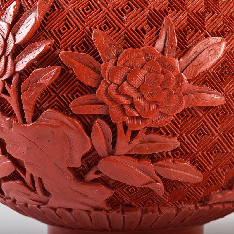 中国　剔紅　堆朱　内七宝　花文瓶　V　R7912