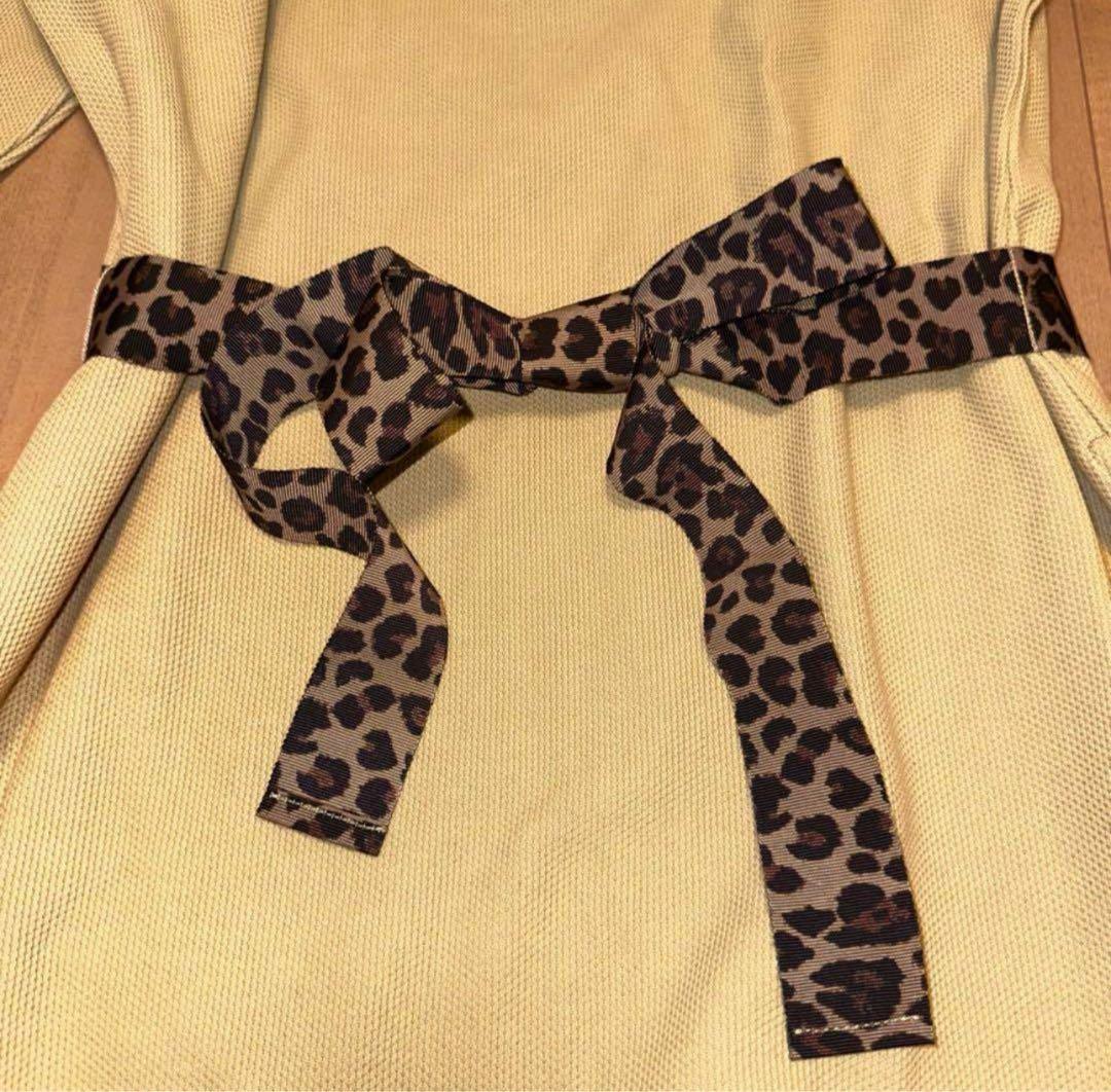 パーリーゲイツ　レオパード柄　長袖　モックネック　ワンピース　ベージュ　春秋