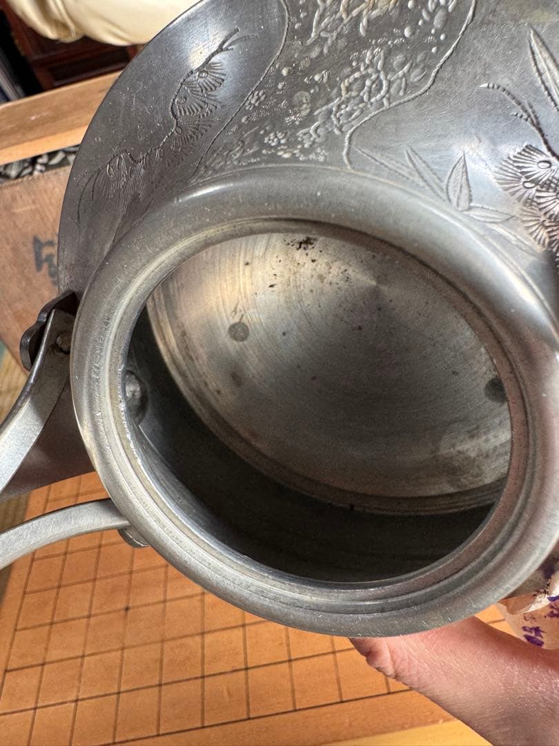 錫急須 彫刻 木箱付き