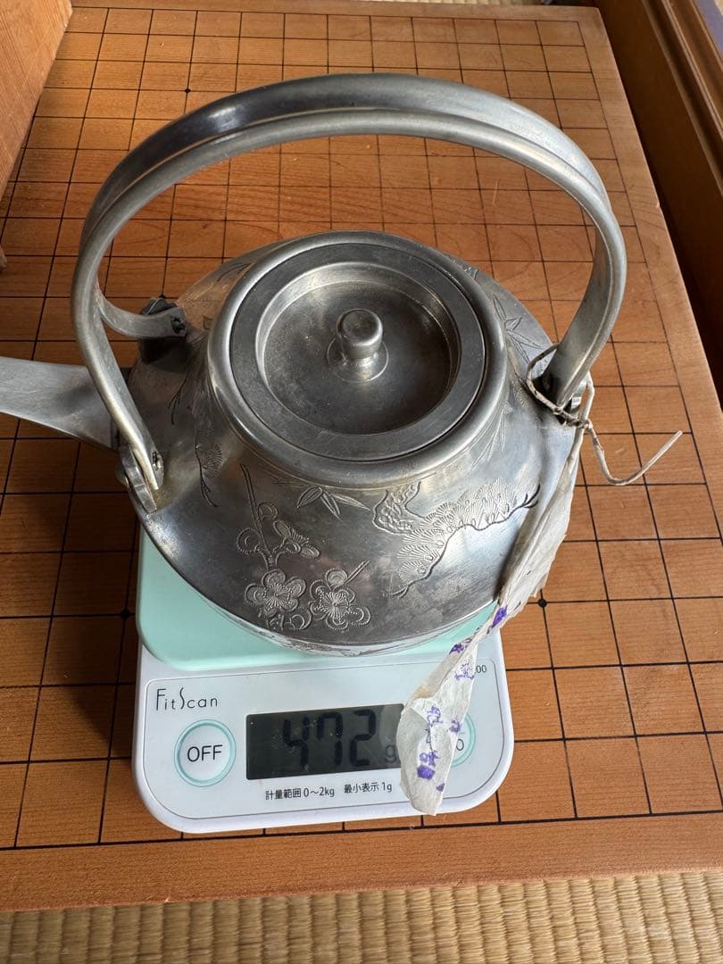 錫急須 彫刻 木箱付き