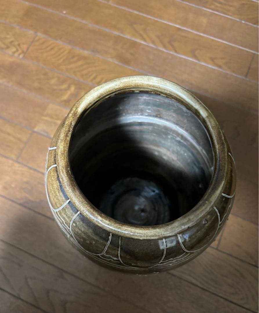 中国古美術品　遼金時代　黄釉　花鳥古文字大罐　壺