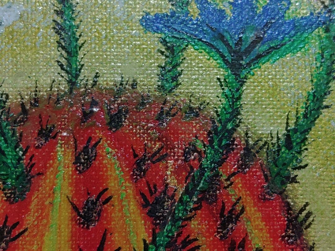 幸福のサボテン　生命エネルギー　佐藤正二朗作　油彩画　かわいいサボテン　幸せ