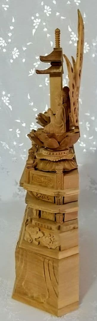 三宝尊 [極小#85] 題目宝塔 釈迦如来坐像 多宝如来坐像 ◆白檀 木彫 仏像