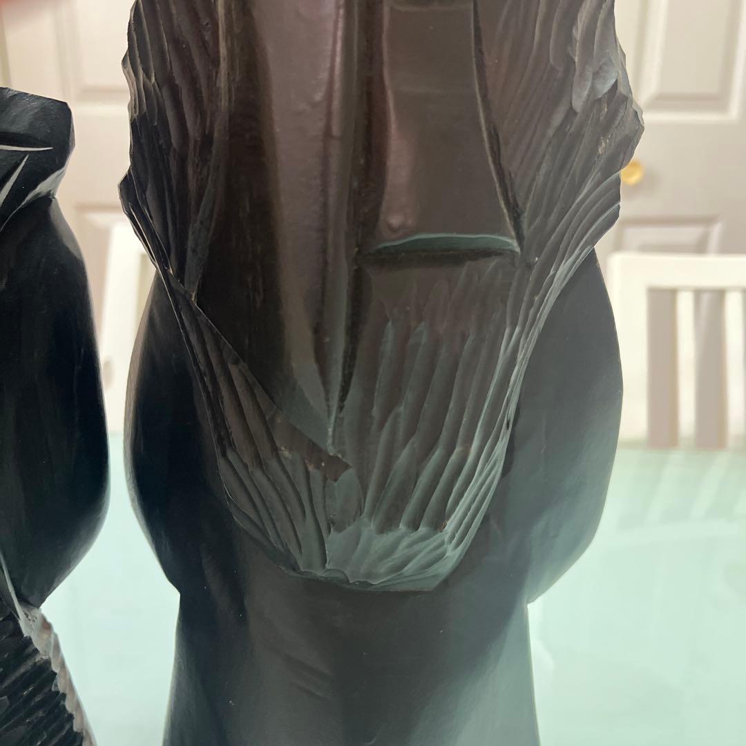 明工鳳雲作高級彫刻木彫刻夫婦2体セット