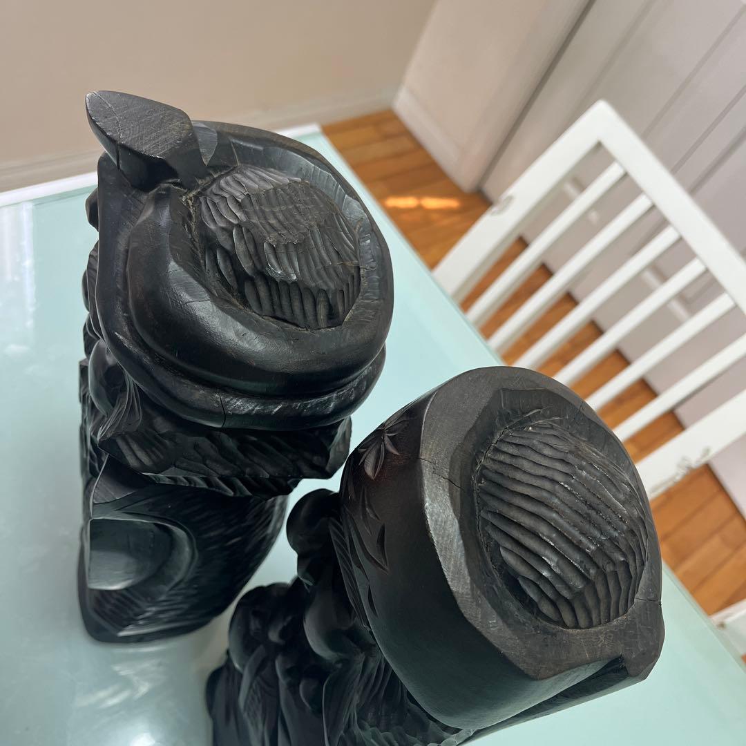 明工鳳雲作高級彫刻木彫刻夫婦2体セット