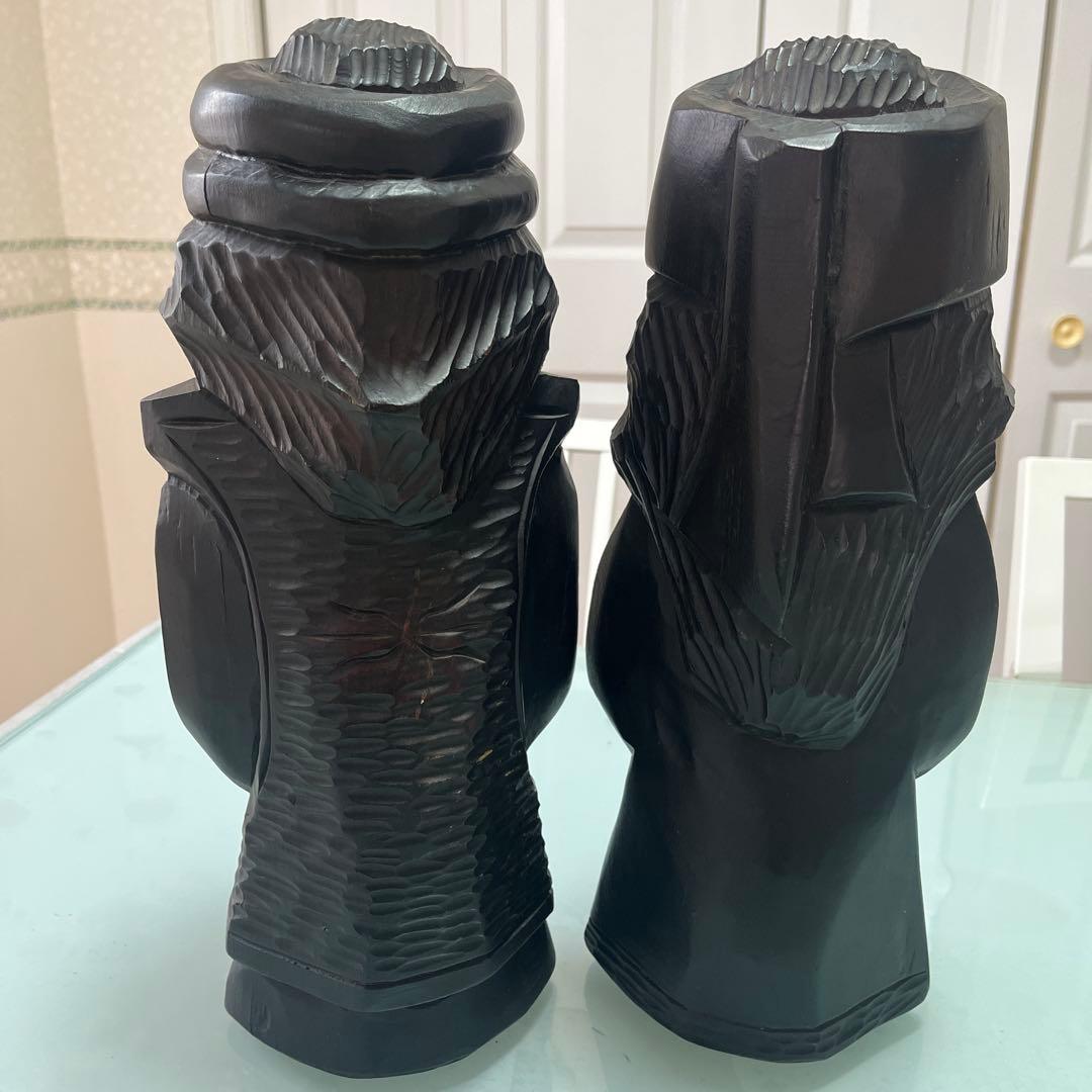 明工鳳雲作高級彫刻木彫刻夫婦2体セット