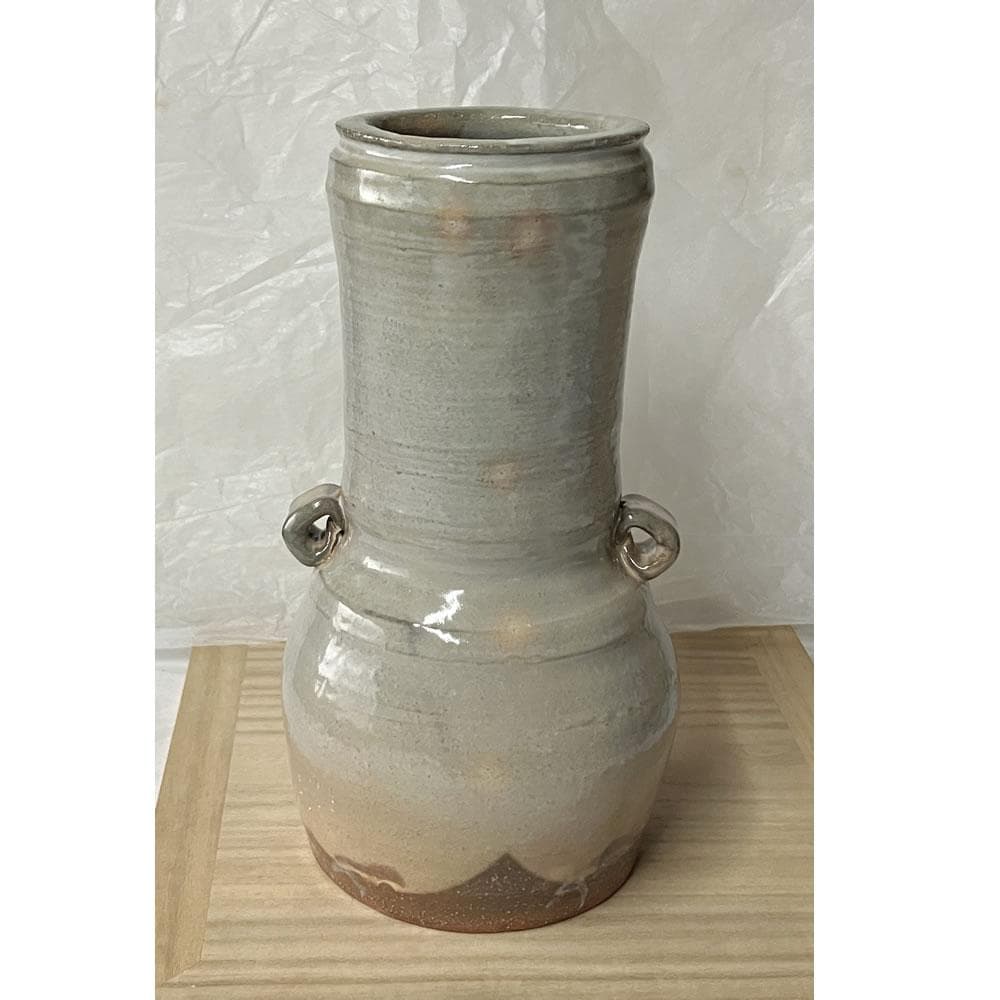 y023 十五代 坂倉新兵衛 萩焼 耳付 花入 共箱 茶道具