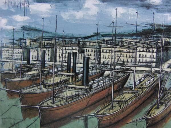 ベルナール ビュッフェ、「船」、希少な画集より、新品高級額・額装付