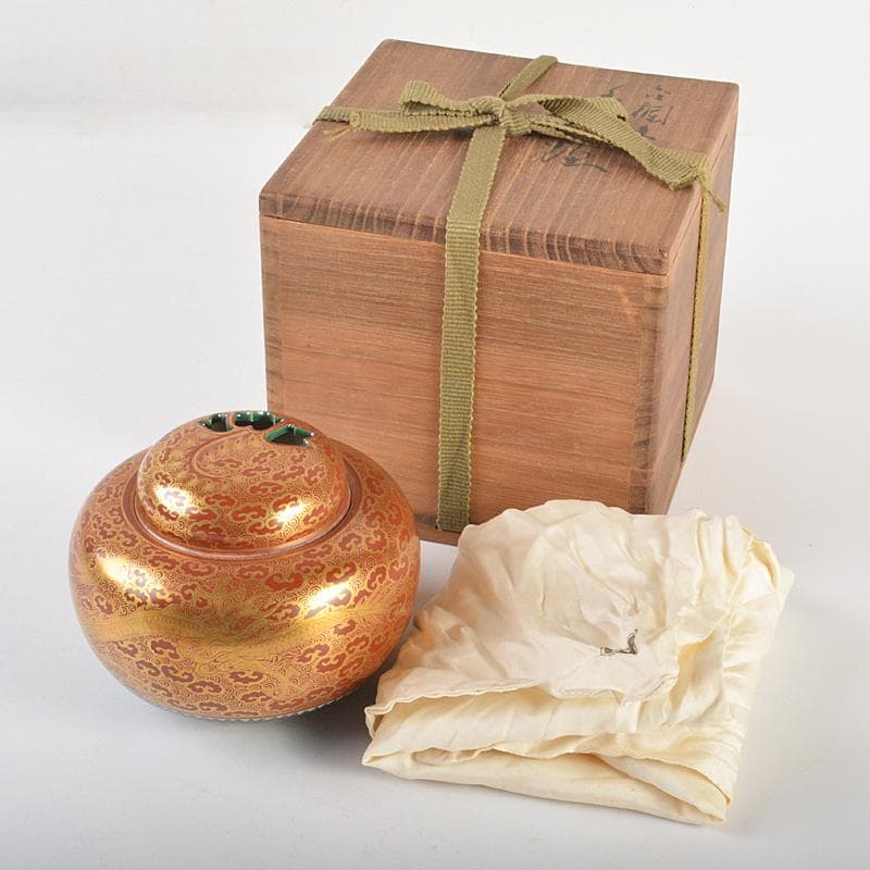 九谷焼　九谷光仙造　金襴手　雲龍文　香炉　共箱　V　R7412