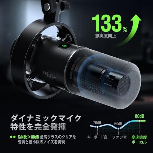 FIFINE ダイナミックマイク USB/XLRマイク PC セット 単一指向m