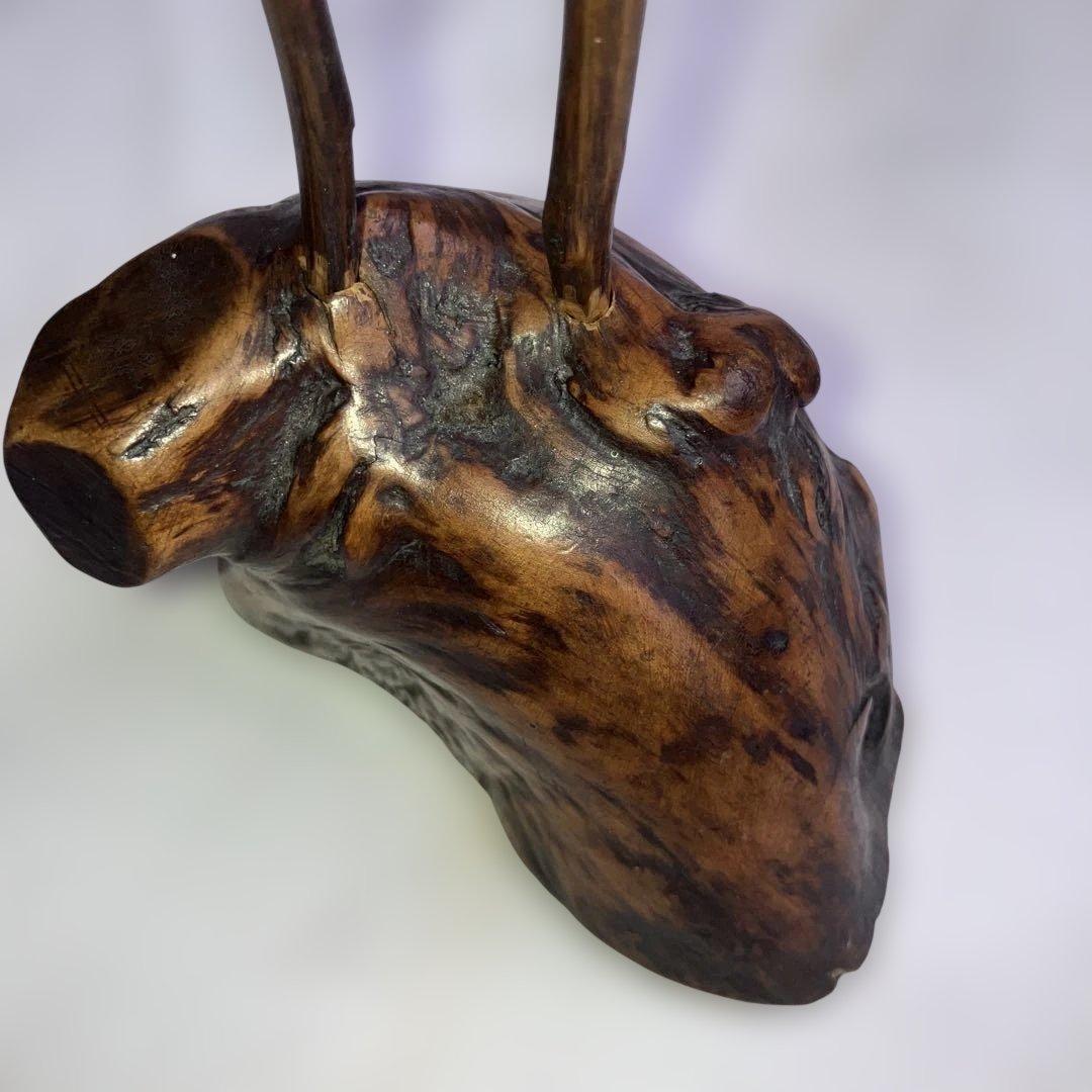 (467)アンティークな木製の鶴と亀さんの枝のアート