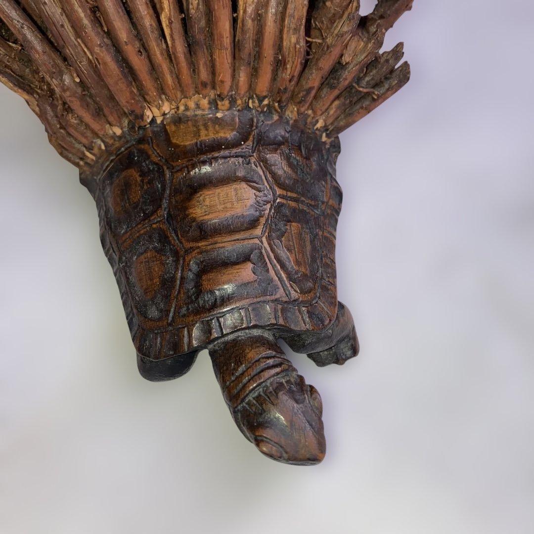 (467)アンティークな木製の鶴と亀さんの枝のアート