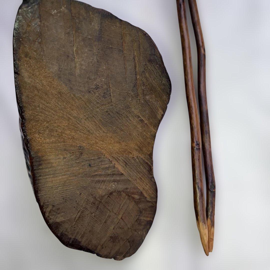 (467)アンティークな木製の鶴と亀さんの枝のアート