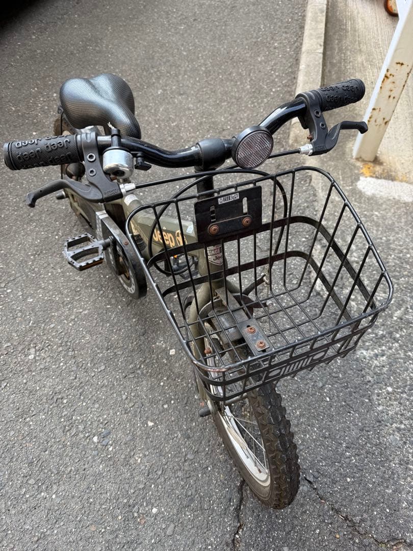Jeep 子供用自転車 オリーブグリーン 前カゴ付き