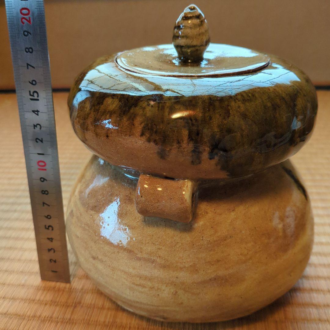 陶器製 水差し 木箱付き　瓢形耳付水指　銘千成　骨董　茶道具　即中斎　御箱書