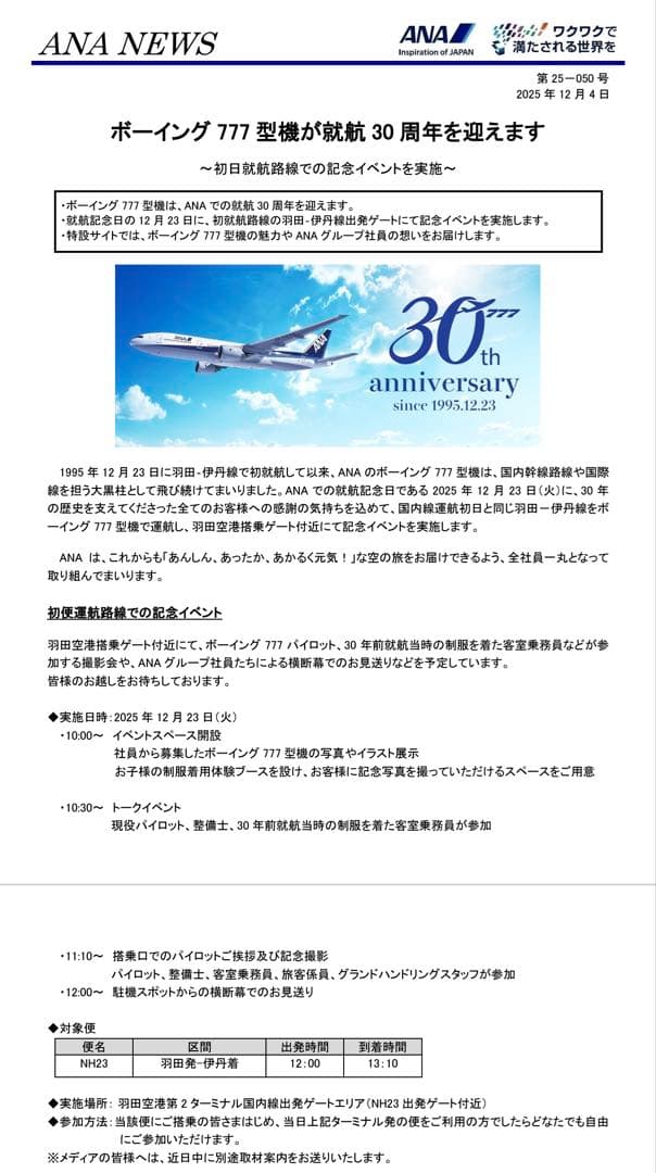 ANA（全日空）　B777就航30周年記念品セット