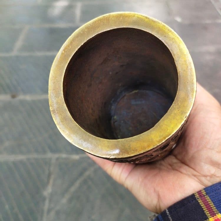 銅器 二重透かし彫りの筆箱 書道具 文房具 工芸品 美術品 置物