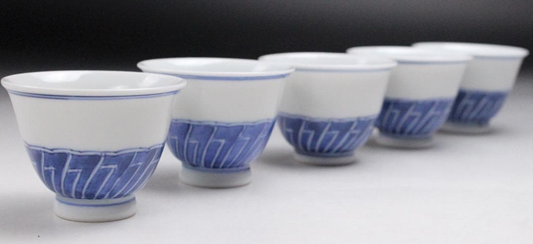 成化年製の華奢な煎茶碗！成化年製銘 青華染付碗  5客 煎茶道具 唐物