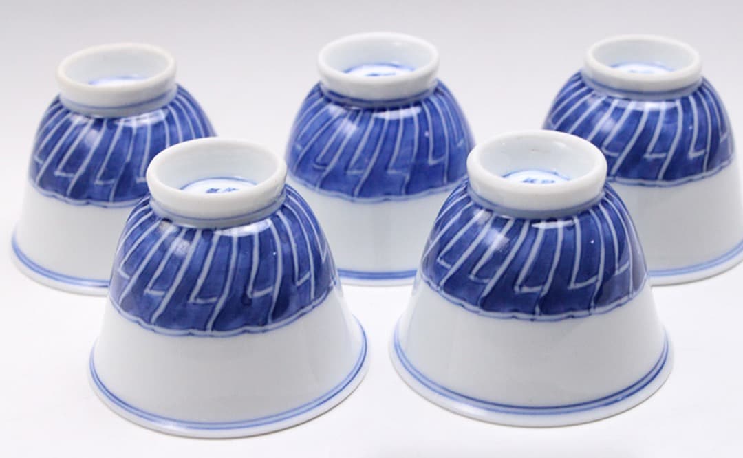 成化年製の華奢な煎茶碗！成化年製銘 青華染付碗  5客 煎茶道具 唐物