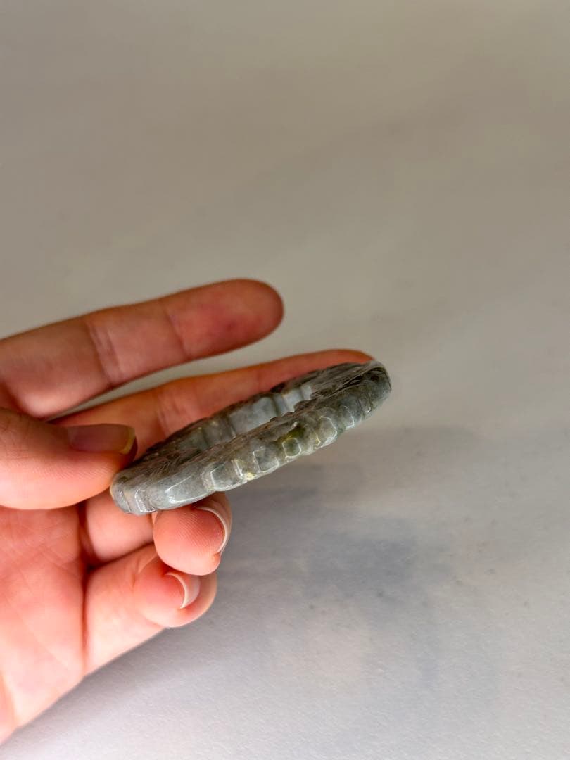 中国 清代 翡翠 镂空彫 圆環 蝙蝠文 有孔 吊りペンダント 古美術品