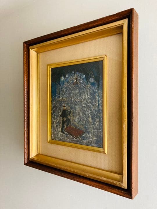 西村功 「 車を引く赤帽　」　F3号 油彩