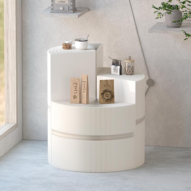 ホワイト階段円柱型ディスプレイ台 直径40cm高さ78㎝ 陳列台 組立不要展示会