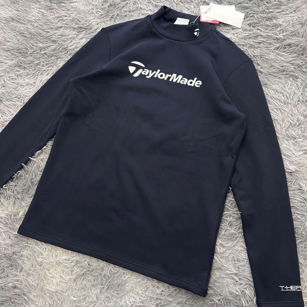 新品　テーラーメイド　モックネック　長袖シャツ　裏起毛　ネイビー　サイズO
