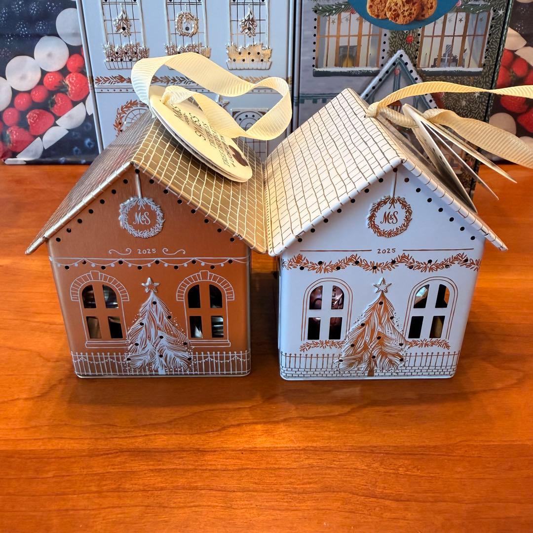 藍夕　金白大小クリスマス缶セット