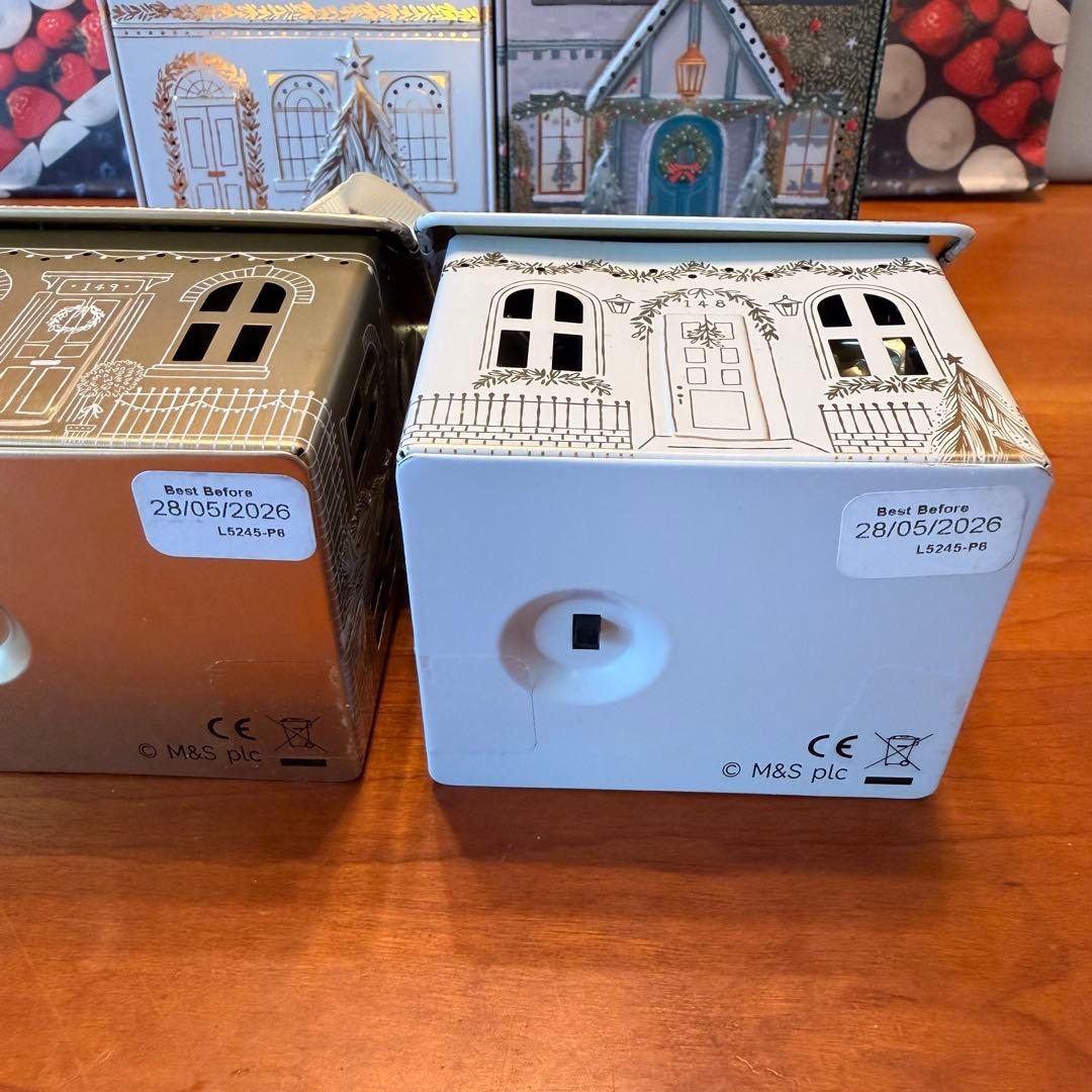 藍夕　金白大小クリスマス缶セット