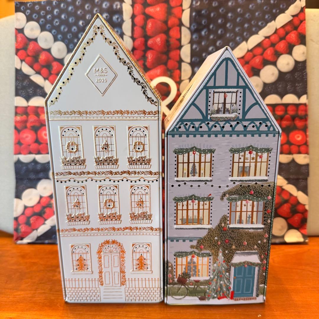 藍夕　金白大小クリスマス缶セット