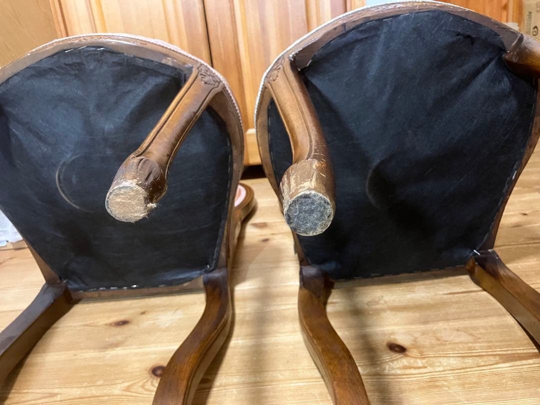 【ペア】フレンチアンティーク調チェア　ルイ16世様式　猫脚　クラシック花柄張り