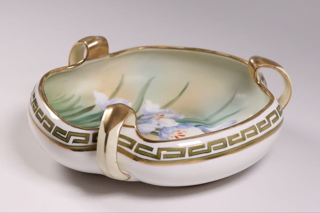 【CM307】オールドノリタケ 草花 三耳 皿 鉢 幅18.3cm 金彩 水仙