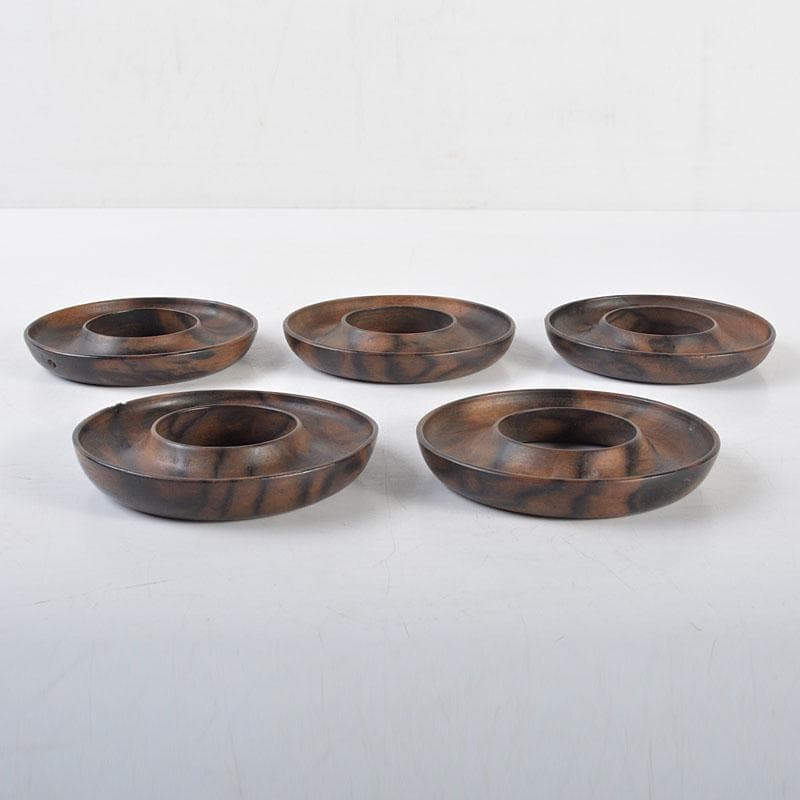 煎茶道具　黒柿製　穴あき茶托　五客　時代箱付　V　R4579