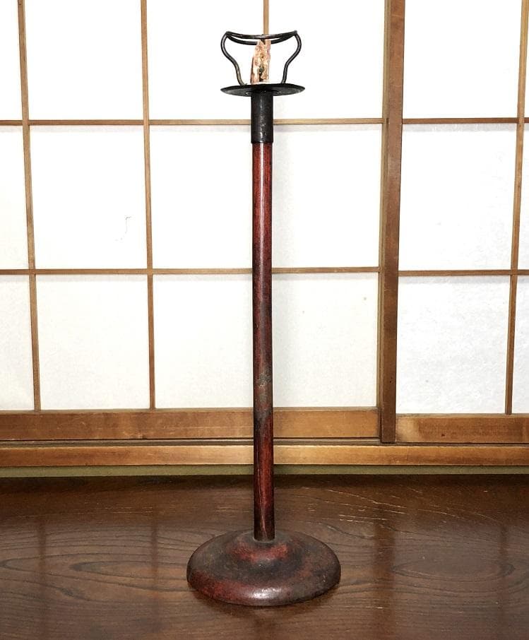 【 江戸期木製燭台 】　67.5ｃｍ　蝋燭残