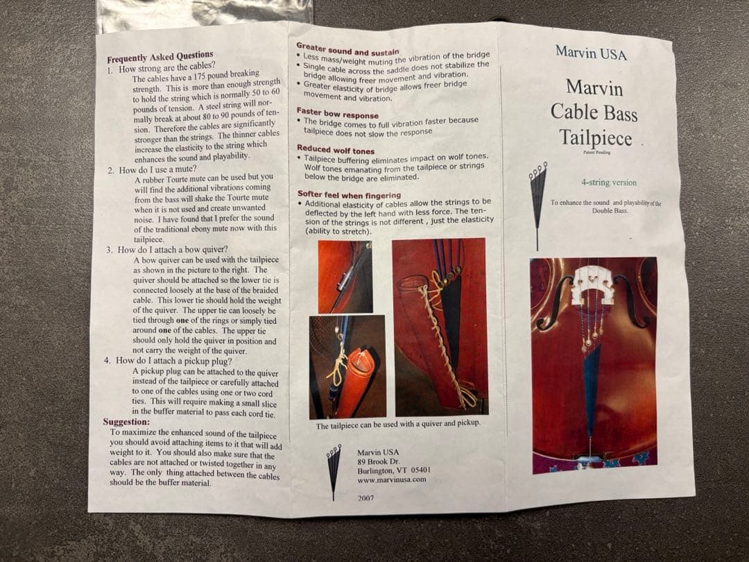 コントラバス　ケーブルテールピース