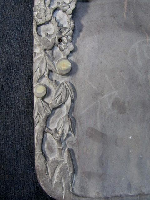 ☆硯　中国古玩　端渓硯　裏に銘有　花に飛鶴図　重さ5,6㎏☆