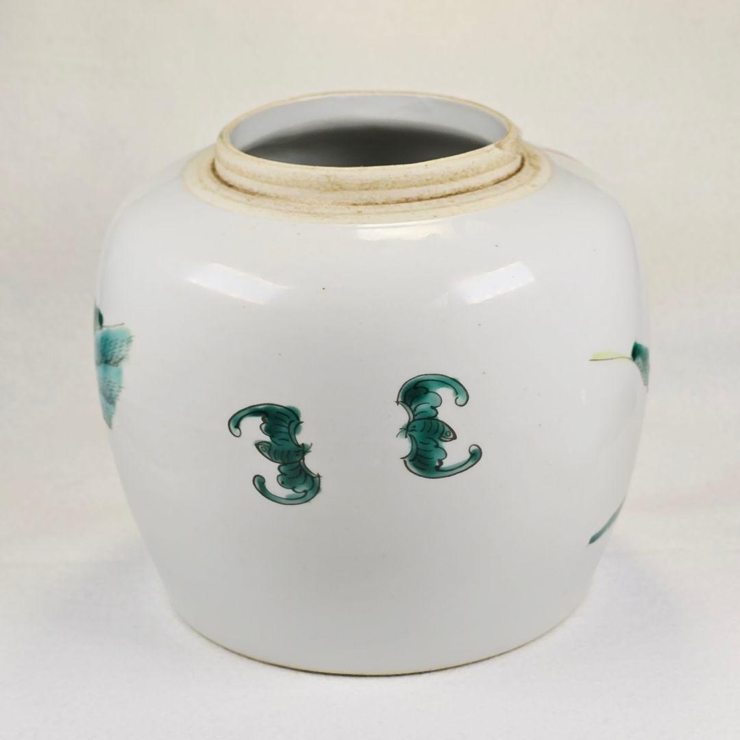 舶来品 中国古磁 五彩 手絵 麒麟天官送子図 大型 姜缶 人頭缶 清同治在銘