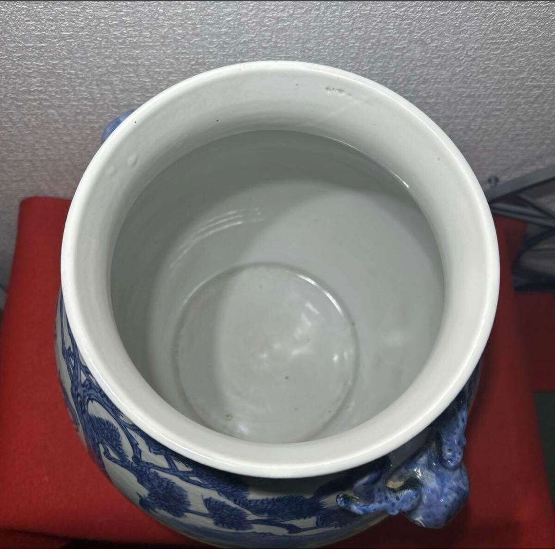 中国美術　百鹿図　鹿耳尊花瓶　青花　大明萬暦年製　骨董　双鹿耳大壺　染付