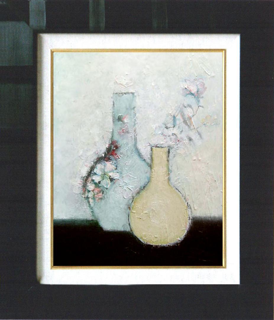 油絵 菅家令子 絵 絵画 インテリア 額付(白) uF6-111102 花 花瓶