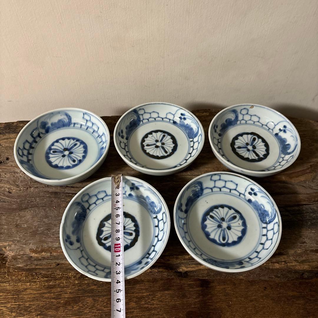 古伊万里膾皿　5点(窯傷有り)なます皿　古道具　アンティーク　検:白洲正子　李朝