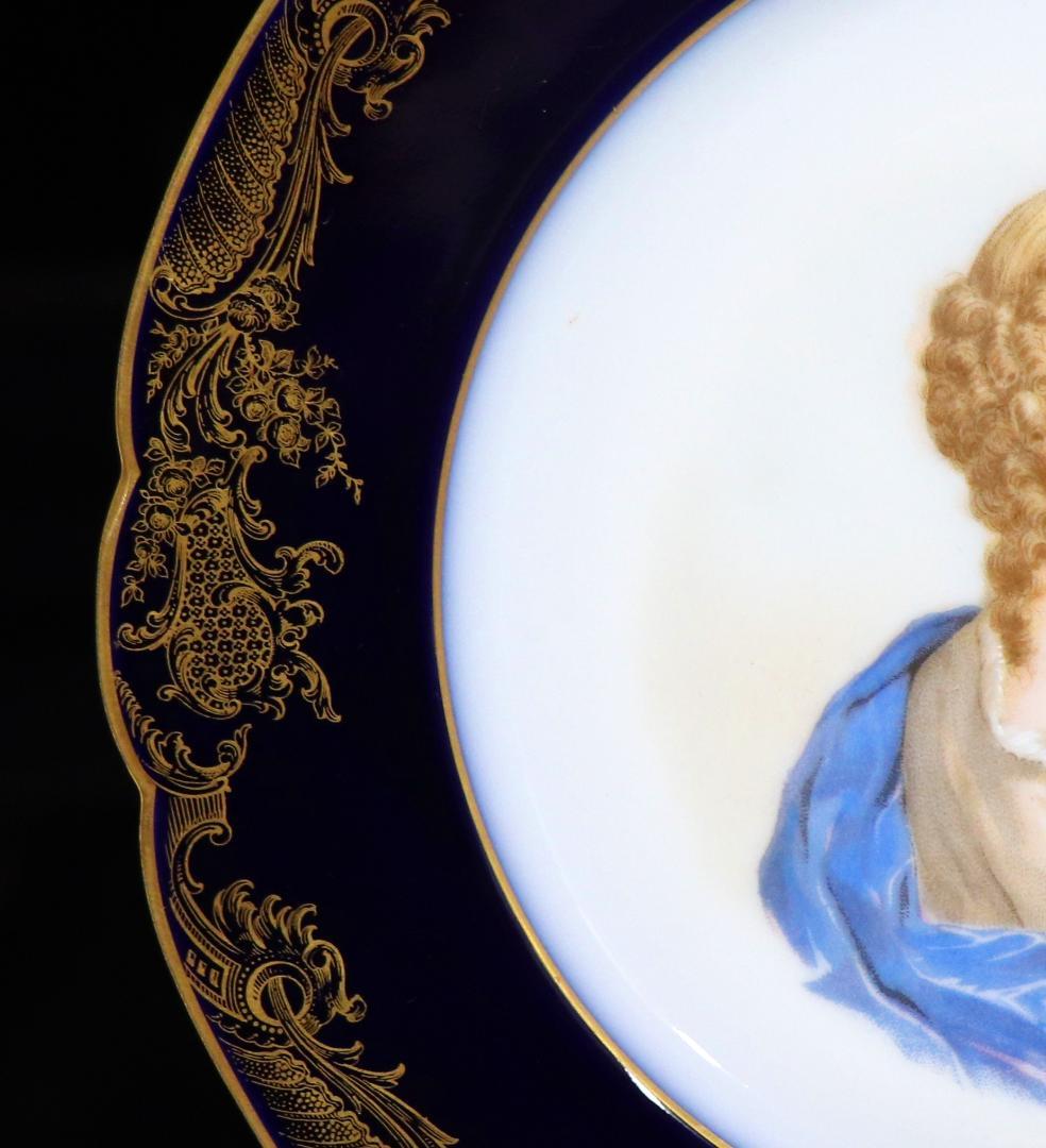オールド・セーブル 1846年製 瑠璃地色絵金彩婦人図皿 ヴァリエール 肖像画